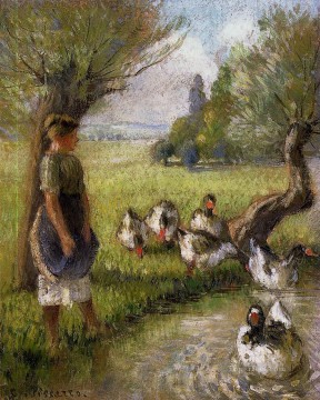 Fowl Painting - camille pissarro goose girl